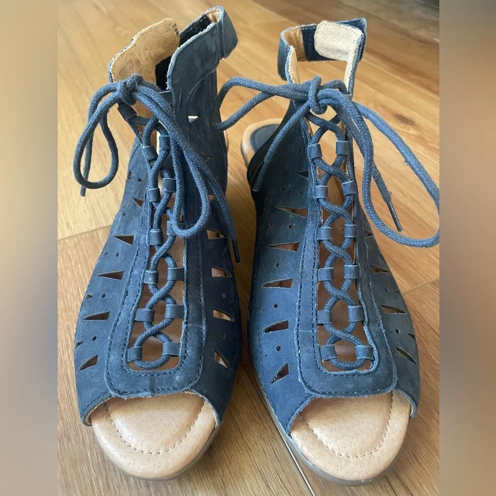 Earth suede lace up block heels